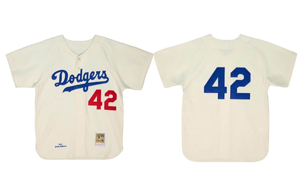 Men's Los Angeles Dodgers #42 Jackie Robinson White 1955 Home Stitched Baseball Jersey